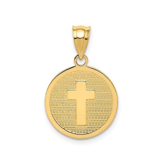 14K Yellow Gold Reversible Cross God Bless Circle Pendant (NO CHAIN)